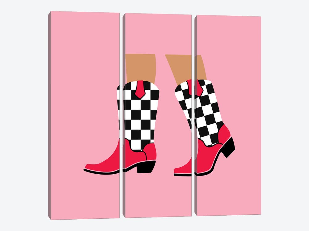 Checkered Cowgirl Boots by Jania Sharipzhanova 3-piece Art Print