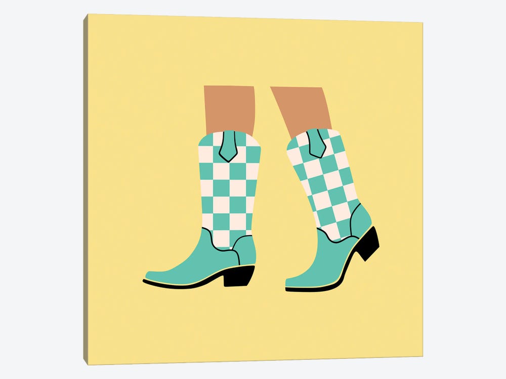 Checkered Cowgirl Boots by Jania Sharipzhanova 1-piece Art Print