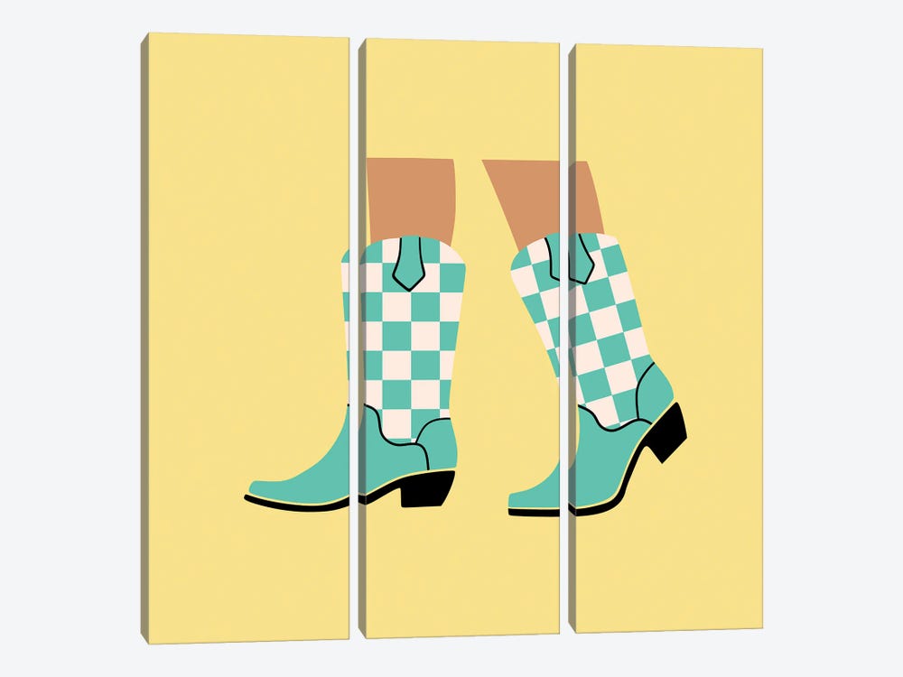 Checkered Cowgirl Boots by Jania Sharipzhanova 3-piece Canvas Art Print