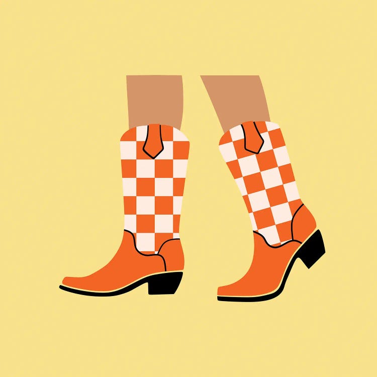 Orange Checkered Cowgirl Boots