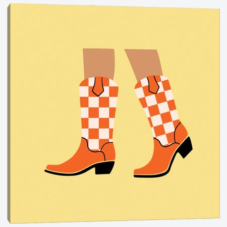 Orange Checkered Cowgirl Boots Canvas Print #SHZ245} by Jania Sharipzhanova Art Print