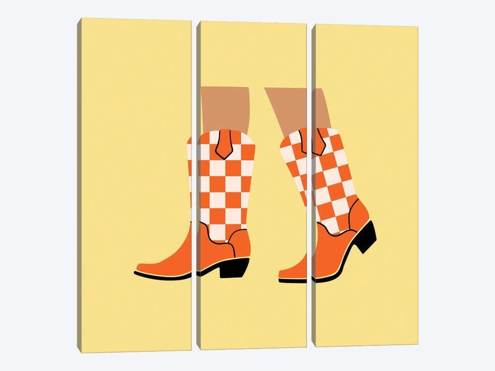 Orange Checkered Cowgirl Boots by Jania Sharipzhanova 3-piece Canvas Art