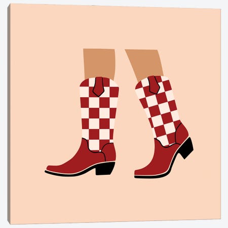 Brown Checkered Cowgirl Boots Canvas Print #SHZ248} by Jania Sharipzhanova Canvas Art