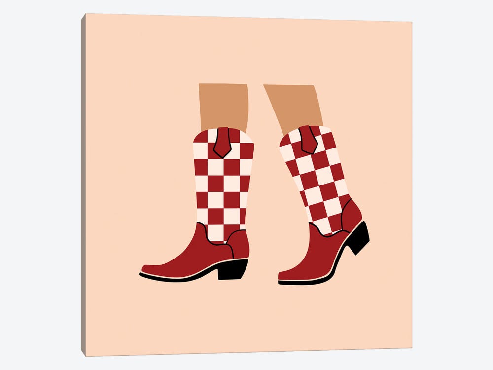Brown Checkered Cowgirl Boots by Jania Sharipzhanova 1-piece Canvas Art Print
