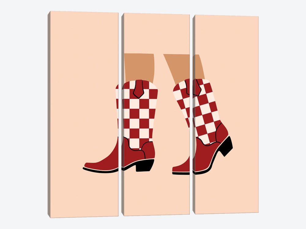 Brown Checkered Cowgirl Boots by Jania Sharipzhanova 3-piece Art Print