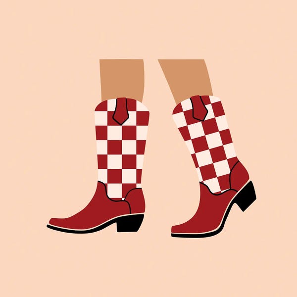 Jania Sharipzhanova: Brown Checkered Cowgirl Boots by Jania Sharipzhanova