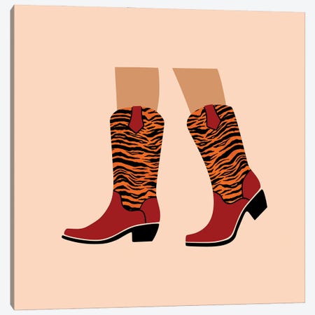 Tiger Print Cowgirl Boots Canvas Print #SHZ249} by Jania Sharipzhanova Canvas Artwork