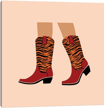 Tiger Print Cowgirl Boots Canvas Art Print - Boots
