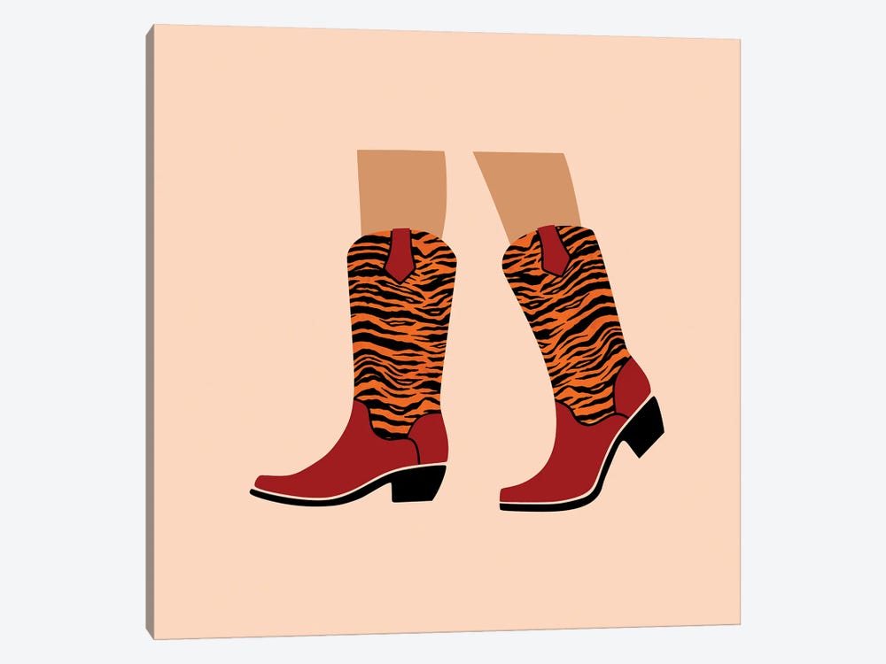 Tiger Print Cowgirl Boots by Jania Sharipzhanova 1-piece Canvas Artwork