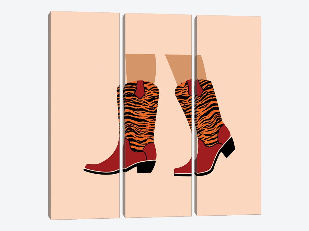 Tiger Print Cowgirl Boots by Jania Sharipzhanova 3-piece Canvas Artwork
