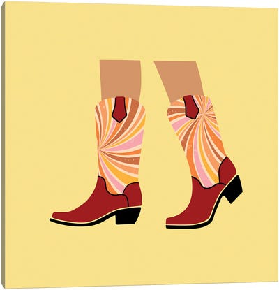 Groovy Cowgirl Boots Canvas Art Print - Boots