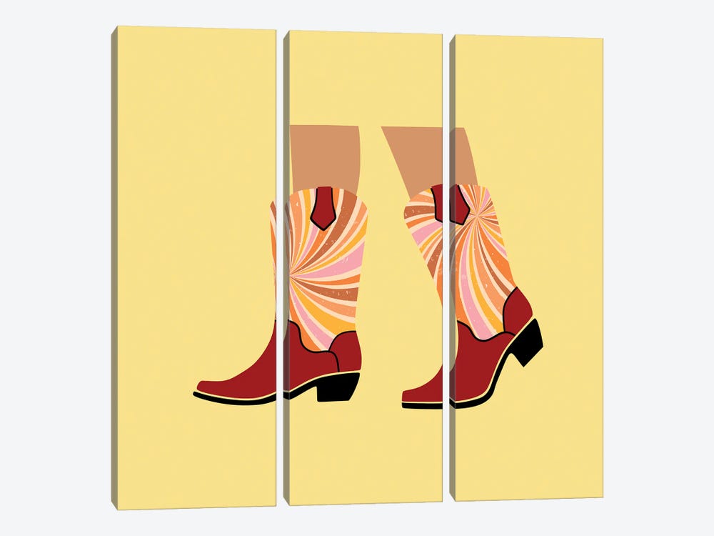 Groovy Cowgirl Boots by Jania Sharipzhanova 3-piece Canvas Artwork