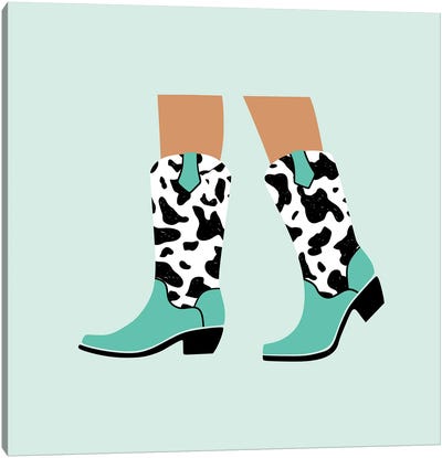 Blue Cowgirl Boots Canvas Art Print - Boots