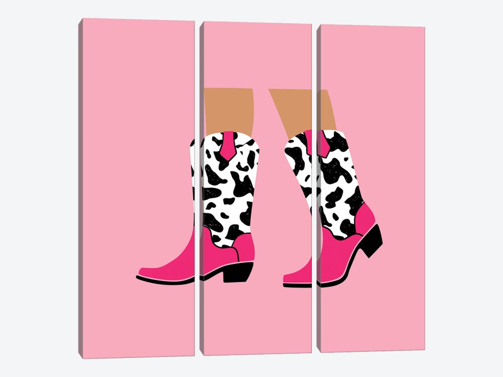 Pink Cowgirl Boots by Jania Sharipzhanova 3-piece Canvas Artwork