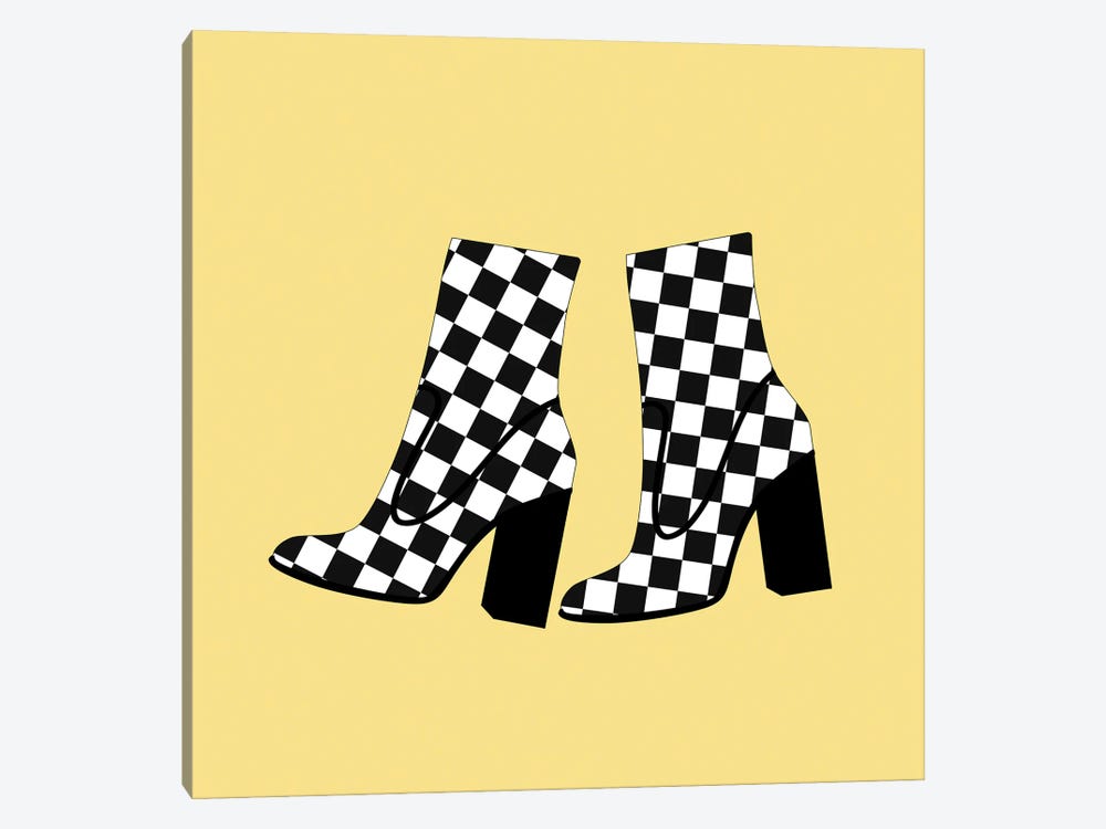Checkered Boots On Yellow by Jania Sharipzhanova 1-piece Canvas Art Print