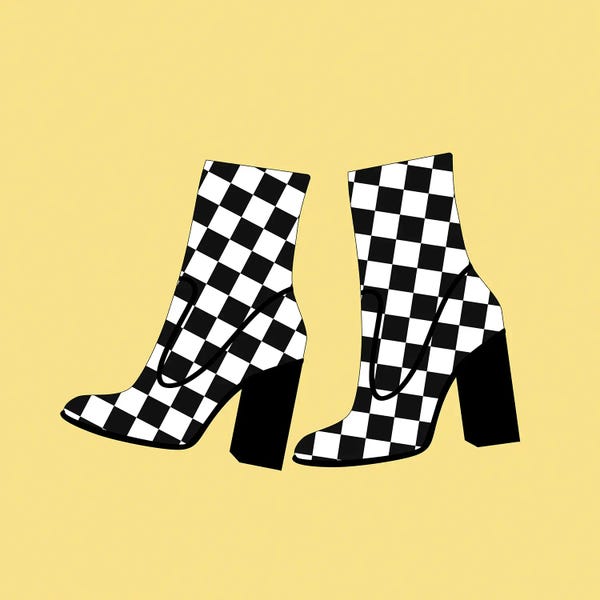 Jania Sharipzhanova: Checkered Boots On Yellow by Jania Sharipzhanova