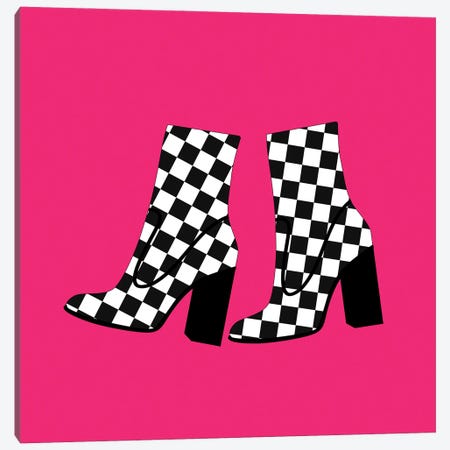 Checkered Boots On Pink Canvas Print #SHZ256} by Jania Sharipzhanova Canvas Wall Art