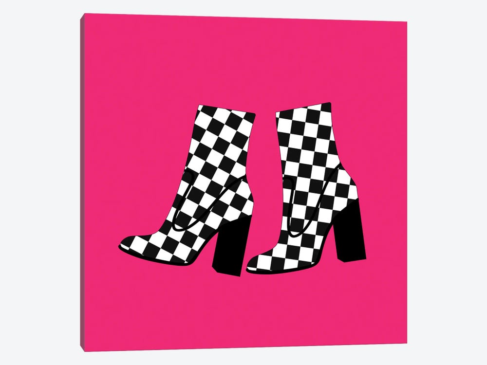 Checkered Boots On Pink by Jania Sharipzhanova 1-piece Canvas Art
