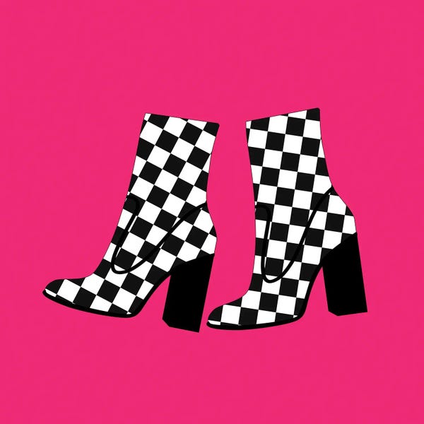 Jania Sharipzhanova: Checkered Boots On Pink by Jania Sharipzhanova
