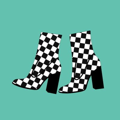 Checkered Boots On Blue by Jania Sharipzhanova canvas print