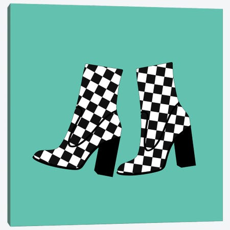 Checkered Boots On Blue Canvas Print #SHZ257} by Jania Sharipzhanova Canvas Artwork