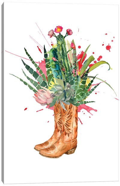 Western Cacti Boots Canvas Art Print - Boots