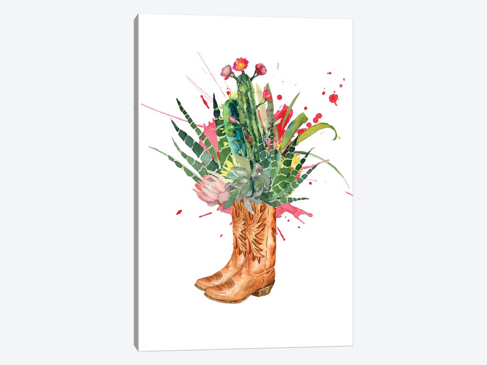 Western Cacti Boots by Jania Sharipzhanova 1-piece Canvas Art Print