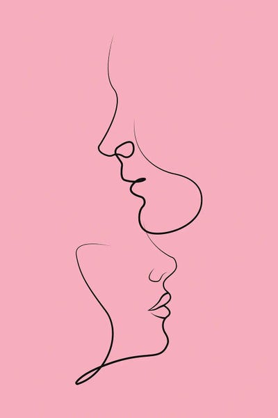 Couple Line Art Pink by Jania Sharipzhanova multi panel art