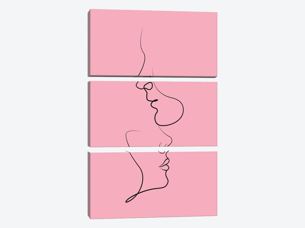 Couple Line Art Pink by Jania Sharipzhanova 3-piece Art Print