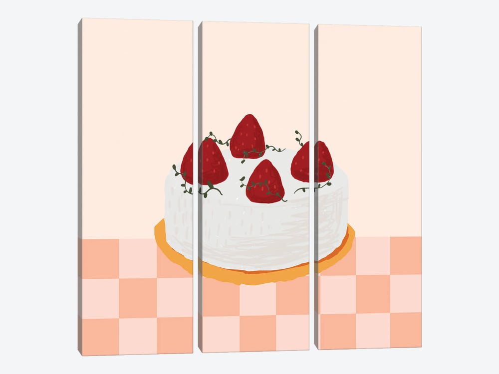 Strawberry Cake by Jania Sharipzhanova 3-piece Canvas Print