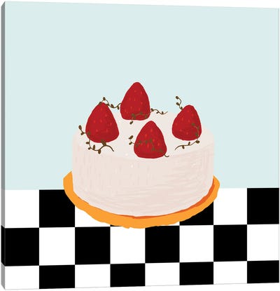 Strawberry Cake From Diner Canvas Art Print - Cake & Cupcake Art
