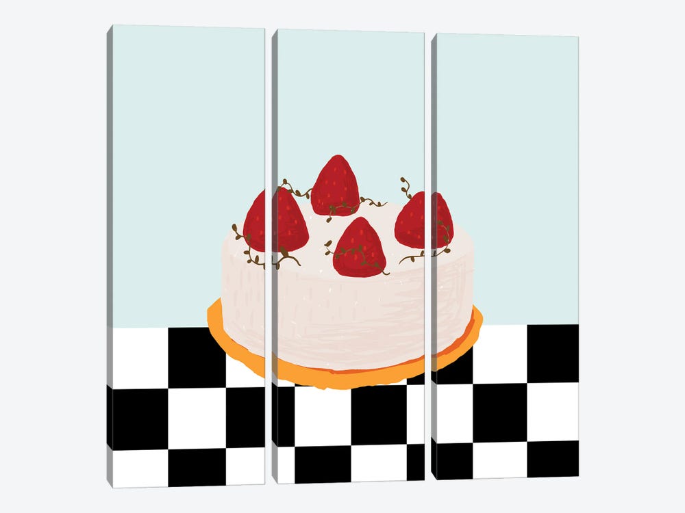 Strawberry Cake From Diner by Jania Sharipzhanova 3-piece Canvas Artwork