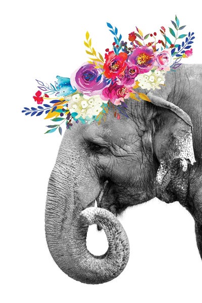 Jania Sharipzhanova: Elephant With Flower Garland by Jania Sharipzhanova