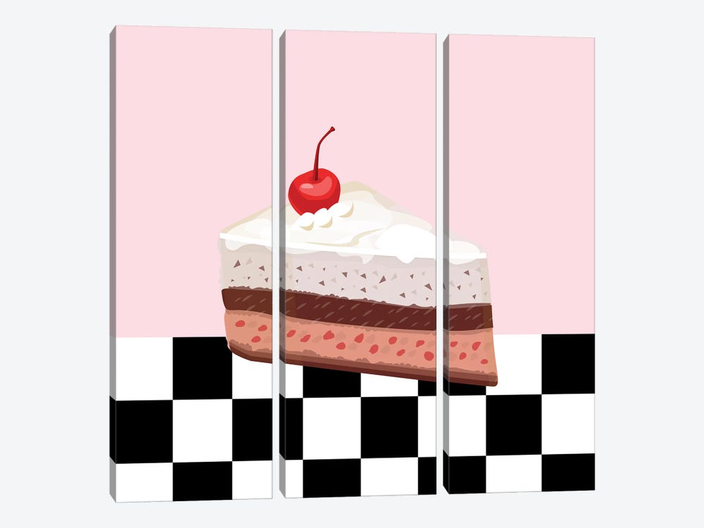Piece Of Cake In Diner by Jania Sharipzhanova 3-piece Canvas Wall Art