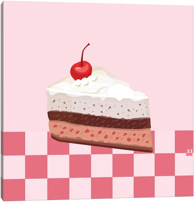Piece Of Retro Style Cake Canvas Art Print - Cherry Art