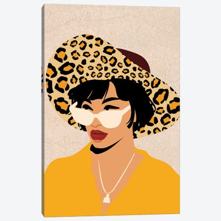 Girl In Leopard Hat Canvas Print #SHZ328} by Jania Sharipzhanova Art Print