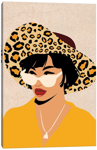 Girl In Leopard Hat Canvas Art Print - Animal Patterns