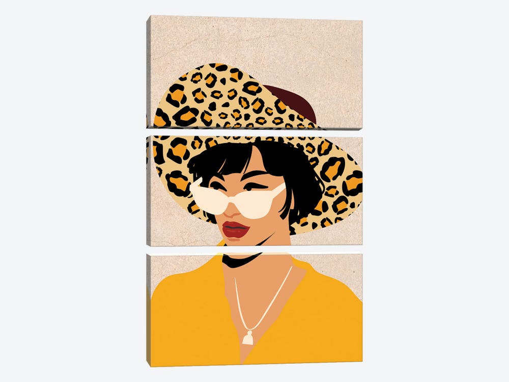 Girl In Leopard Hat by Jania Sharipzhanova 3-piece Canvas Artwork