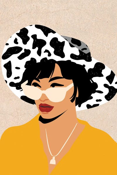 Cow Hat by Jania Sharipzhanova framed canvas print