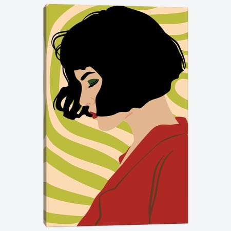 Green Boho Girl Portrait Canvas Print #SHZ343} by Jania Sharipzhanova Art Print