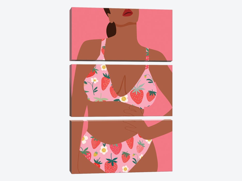 New Strawberry Swimsuit by Jania Sharipzhanova 3-piece Canvas Wall Art
