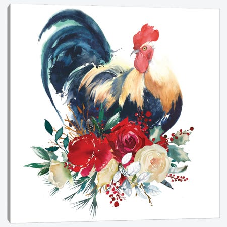 Floral Rooster Canvas Print #SHZ35} by Jania Sharipzhanova Canvas Wall Art