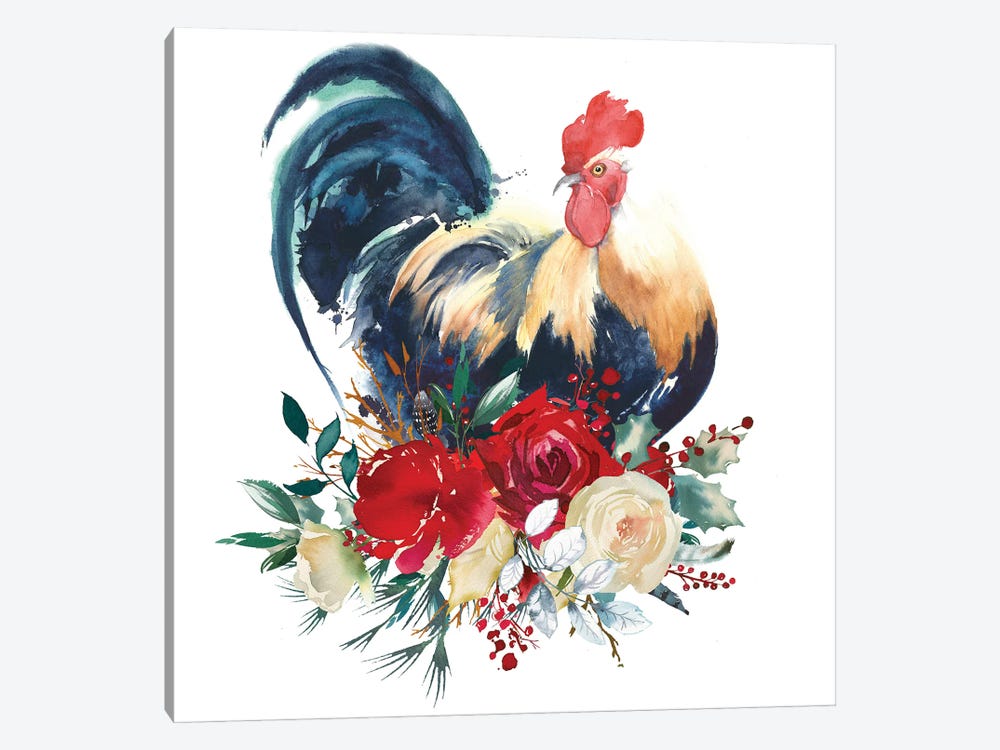 Floral Rooster by Jania Sharipzhanova 1-piece Canvas Art