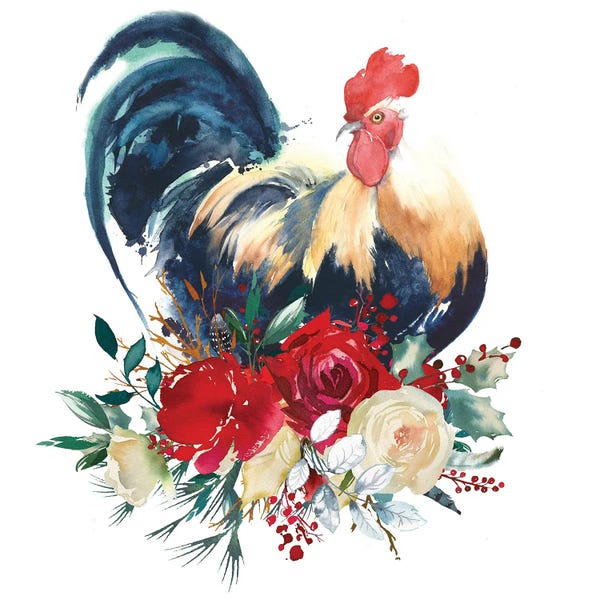 Jania Sharipzhanova: Floral Rooster by Jania Sharipzhanova