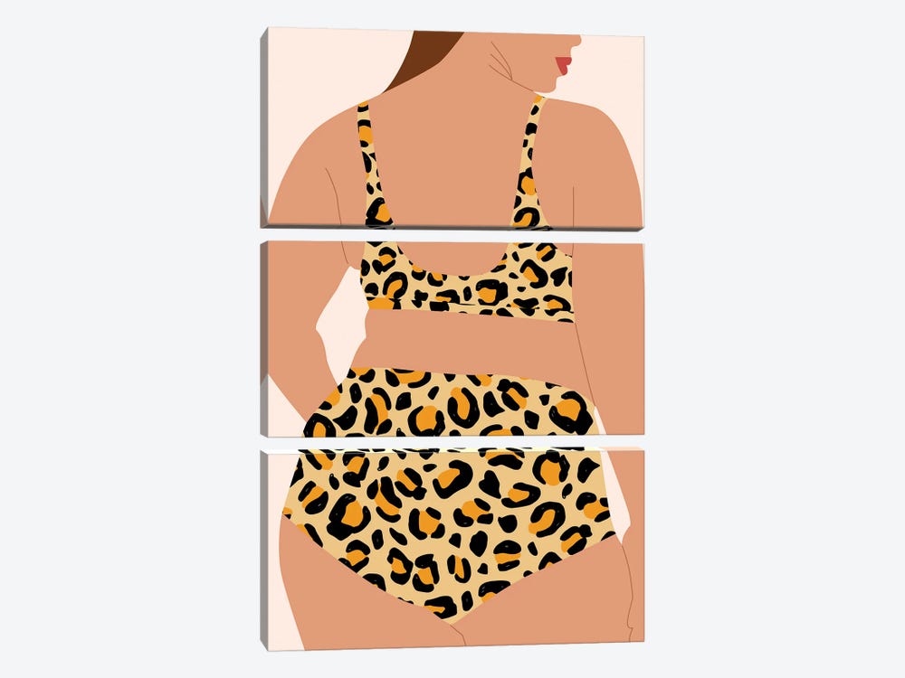 Leopard Bikini by Jania Sharipzhanova 3-piece Canvas Art Print