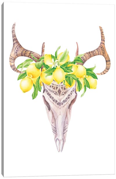 Lemons Bull Skull Print Canvas Art Print - Bull Art