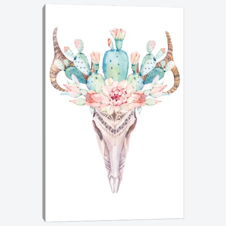 Cacti Bull Skull Print Canvas Print #SHZ38} by Jania Sharipzhanova Art Print