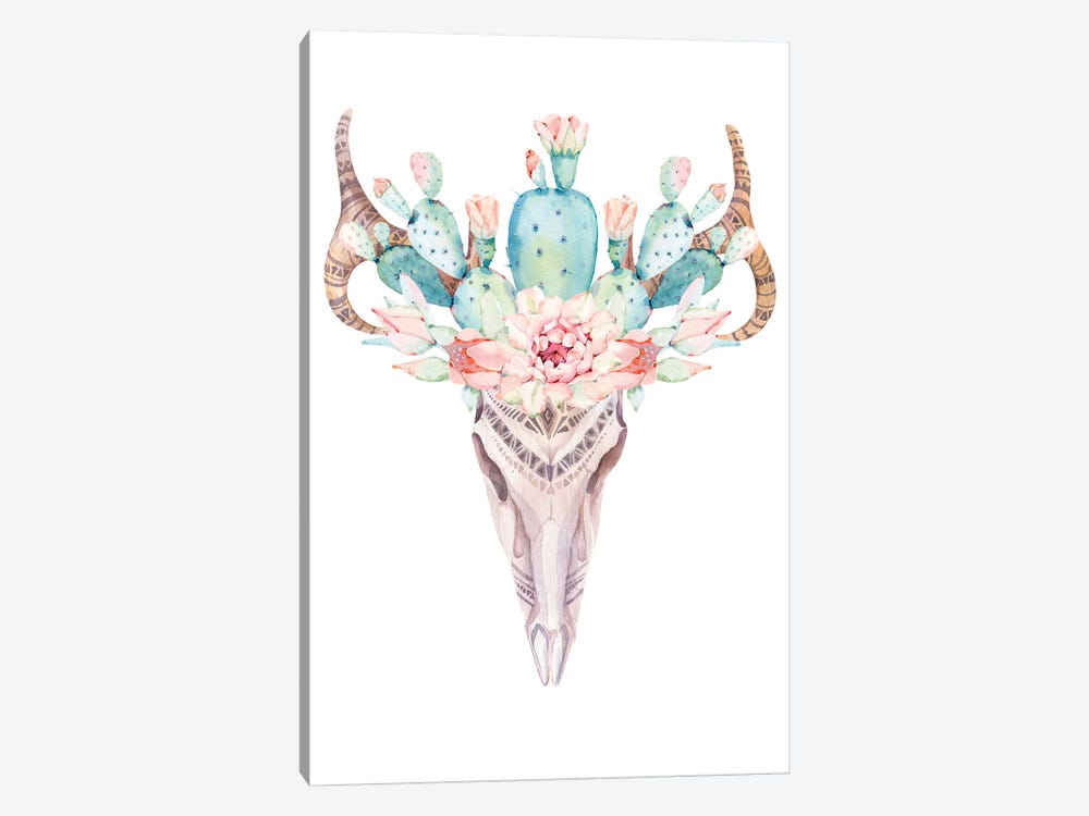 Cacti Bull Skull Print by Jania Sharipzhanova 1-piece Canvas Print
