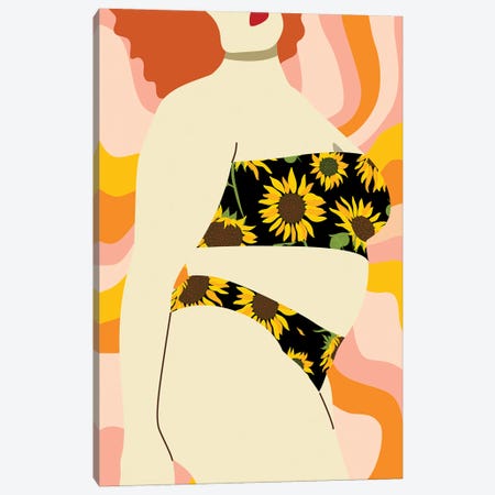 Groovy Sunflower Swimwear Canvas Print #SHZ390} by Jania Sharipzhanova Canvas Art