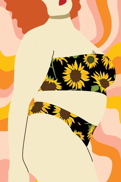 Fine Art Print: Groovy Sunflower Swimwear by Jania Sharipzhanova